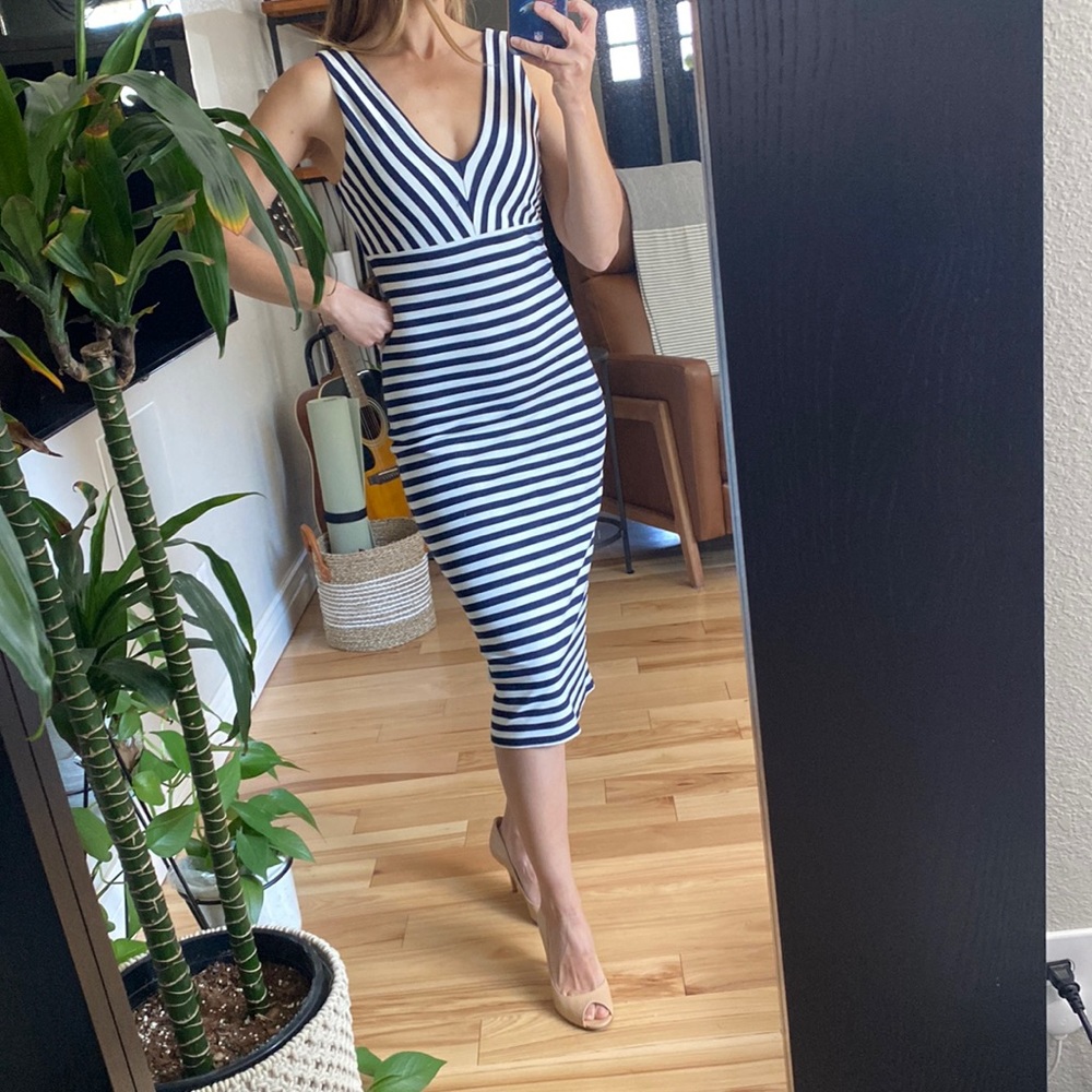 Navy and White Midi Dress